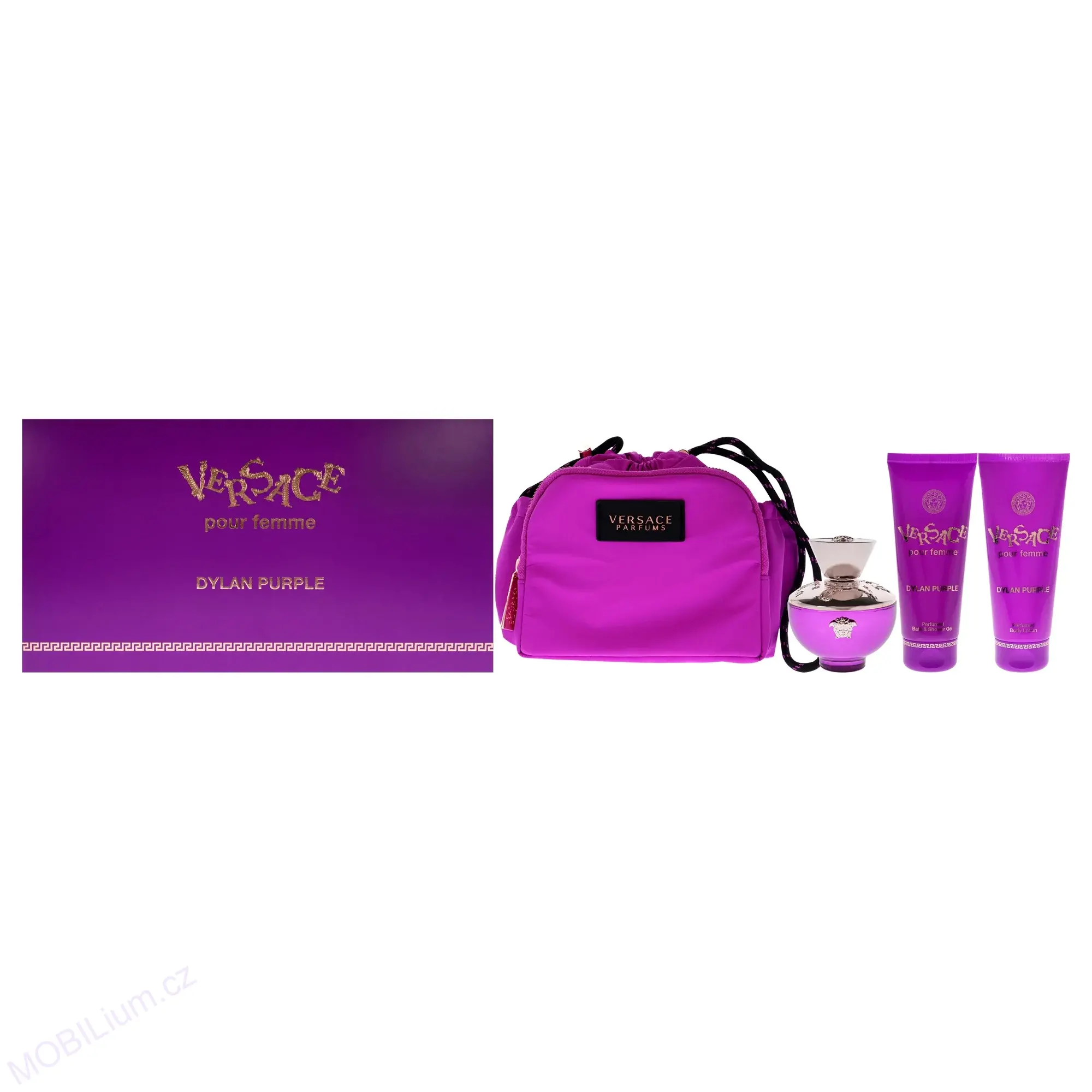 Versace Dylan Purple EDP, 100 ml + tělové mléko 100 ml + sprchový gel 100 ml + kosmetická taška