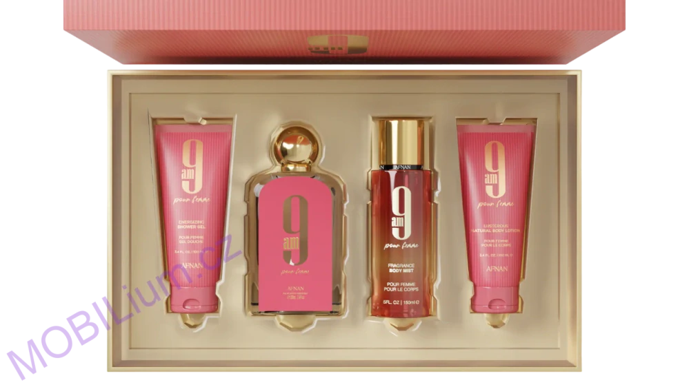 Afnan 9AM Pour Femme - EDP 100 ml + sprchový gel 100 ml + tělový závoj 150 ml + tělové mléko 100 ml